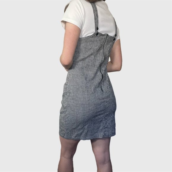Vintage 90s Black Dress, 1990s Black White Checkered Mini Dress - Picture 6 of 8